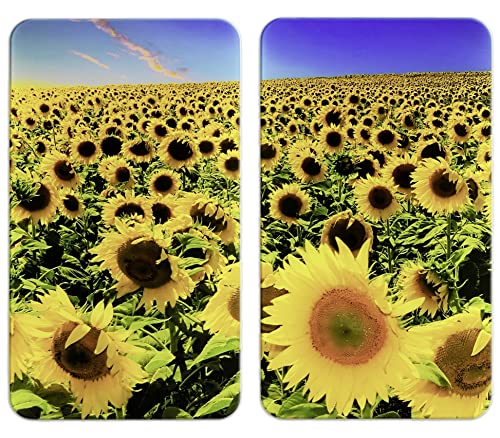 WENKO Plaque de protection en verre universel Champs de Tournesols - set de 2, pour tous les types de cuisinières, Verre trempé, 30 x 1.8-5.5 x 52 cm, Multicolore Cover
