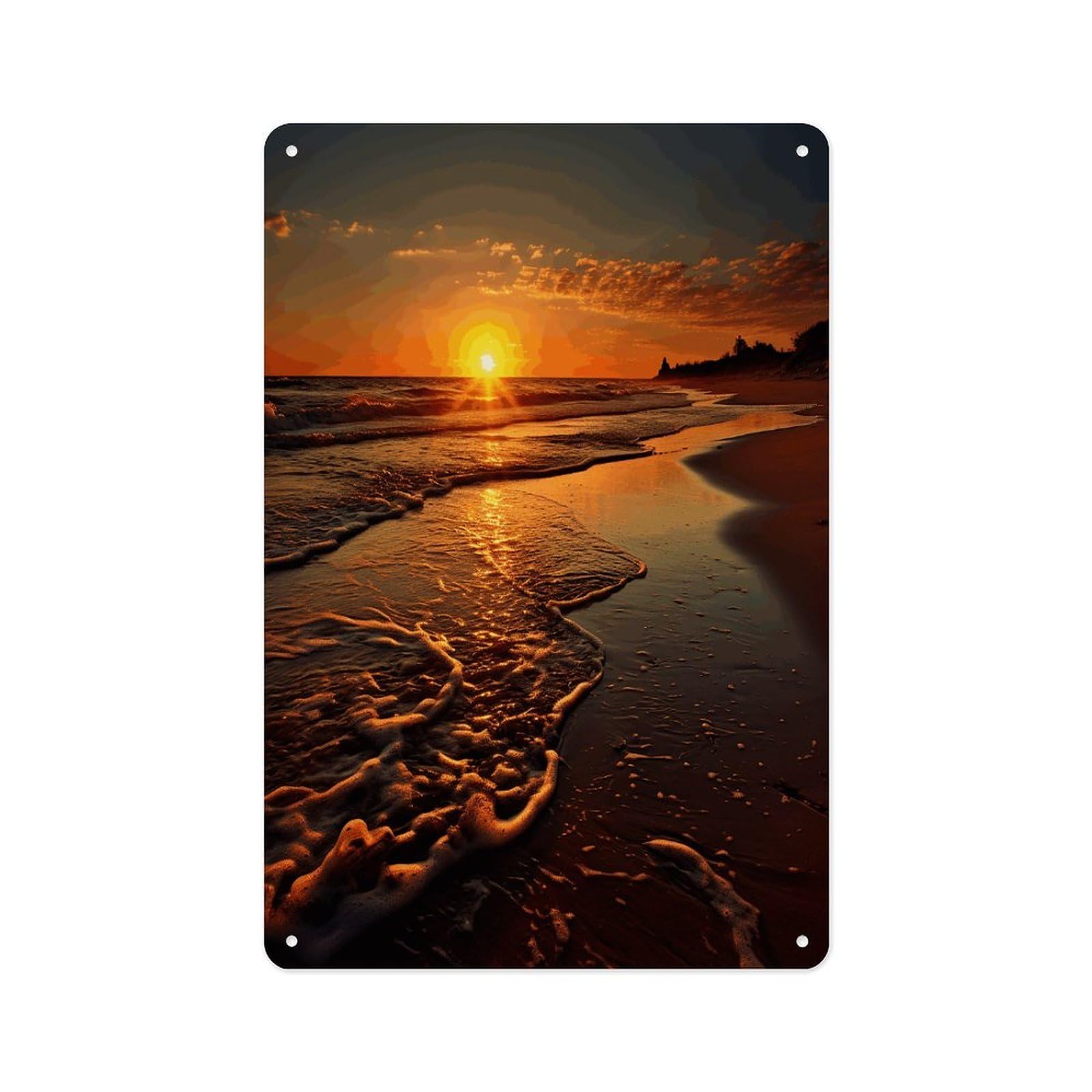 Fekiloot Style Orange Sunrise Beach Wall Decor Metal Signs Tin Signs Poster