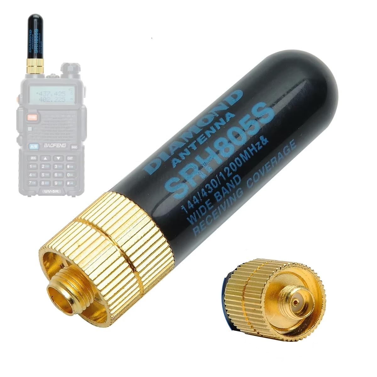 TECHZOCO Antenna a doppia banda, mini antenna walkie-talkie, SRH805S, guadagno: 2,15 dbi, connettore SMA-F, impedenza: 50 Ohm, lunghezza 5 cm, compatibile con BAOFENG UV-5R, UV-21 Pro, Quansheng