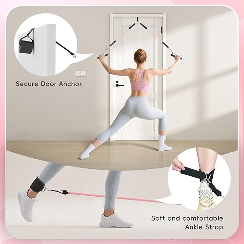 Miniatura 4 de Kit de barra de pilates con bandas de resistencia, barra de pilates portátil para gimnasio en casa, yoga y entrenamientos de cuerpo completo, equipo
