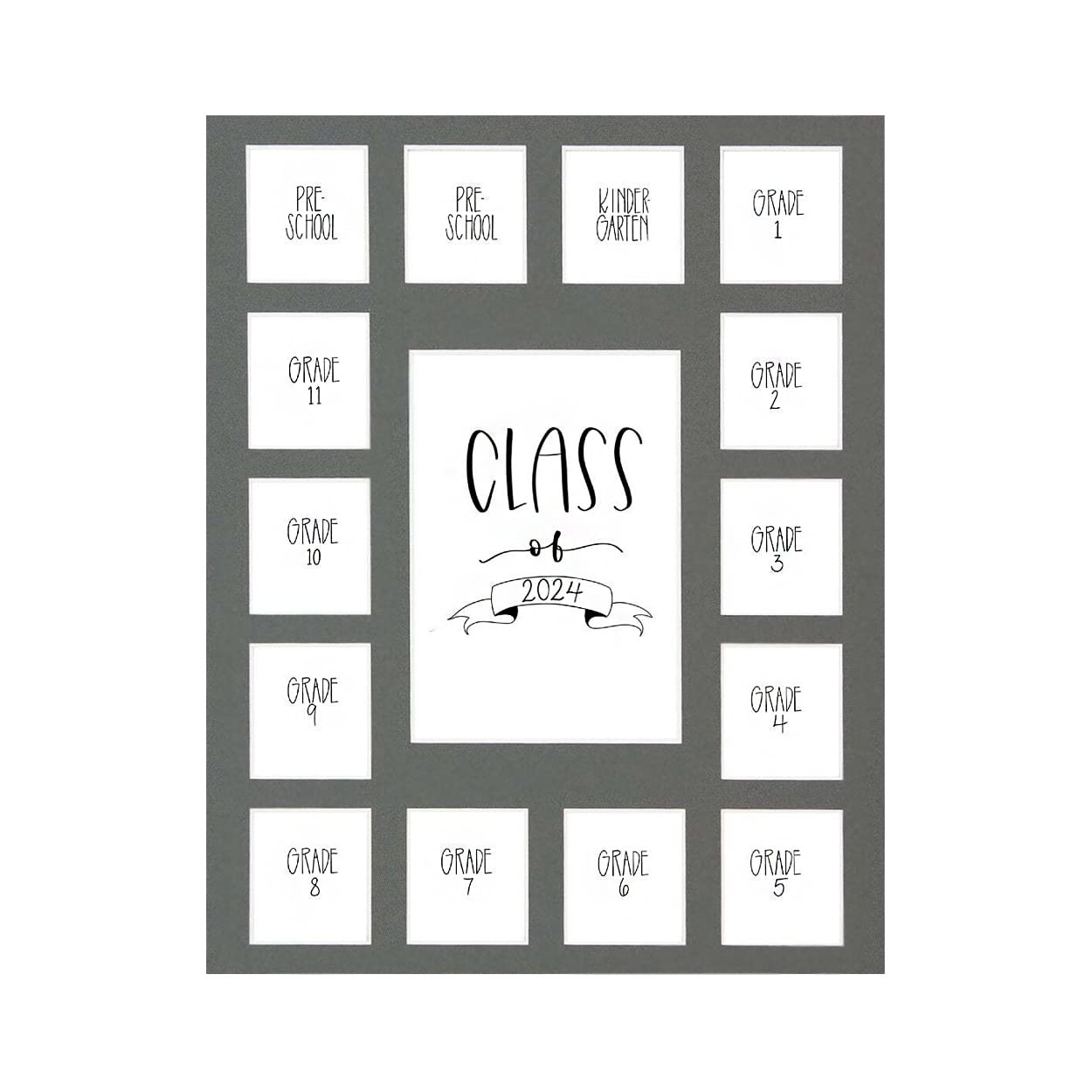Rustic Red Door Grey Class of 2024 School Years Picture Mat (11' x 14') - 15 Photo Collage Frame Mat for School Pictures - No Frame Included