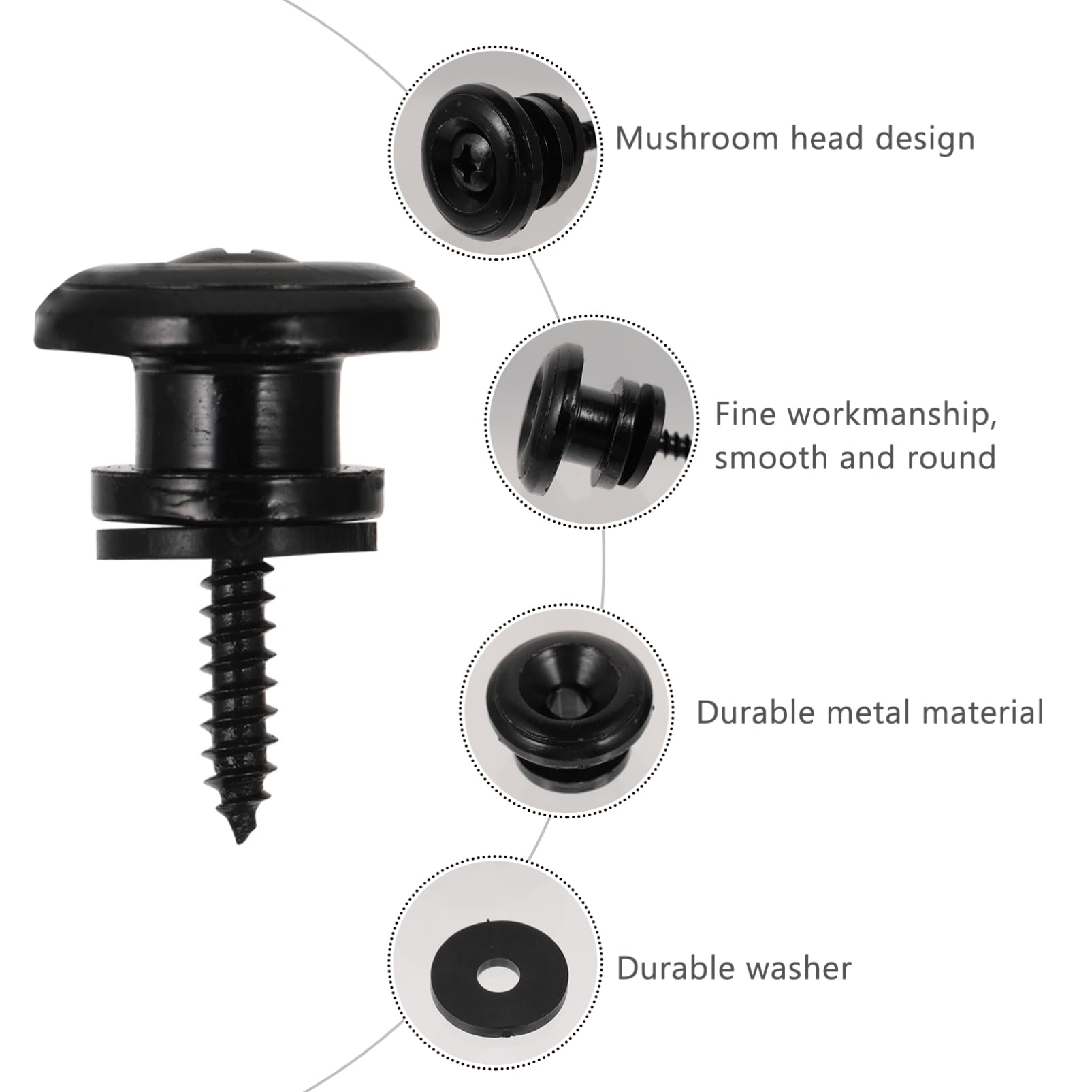 Kisangel 4 PCS Guitar Strap Button Locks with Mounting Screws and Felt Washers Durable Design Smooth Edges for Acoustic Electric Guitar Bass Mushroom Head Style