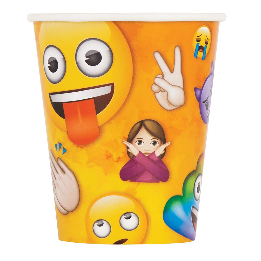 Unique Party 79436 - 9oz Rainbow Fun Emoji Paper Cups, Pack of 8