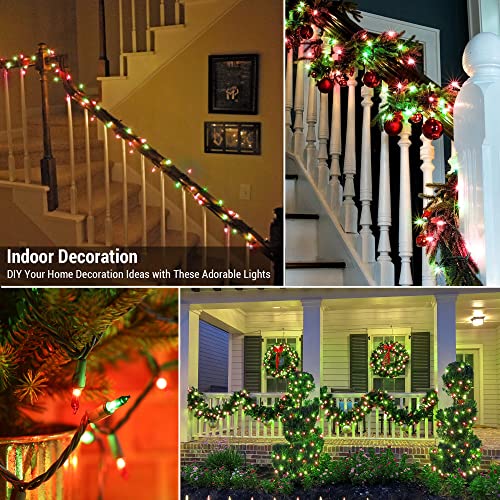Image of BrizLabs Red & Green Christmas Lights, 300 Counts 69.6ft Mini String Lights Connectable, UL Certified Incandescent Christmas String Lights Plug-in Tree Lights for Indoor Outdoor Xmas Home Decor