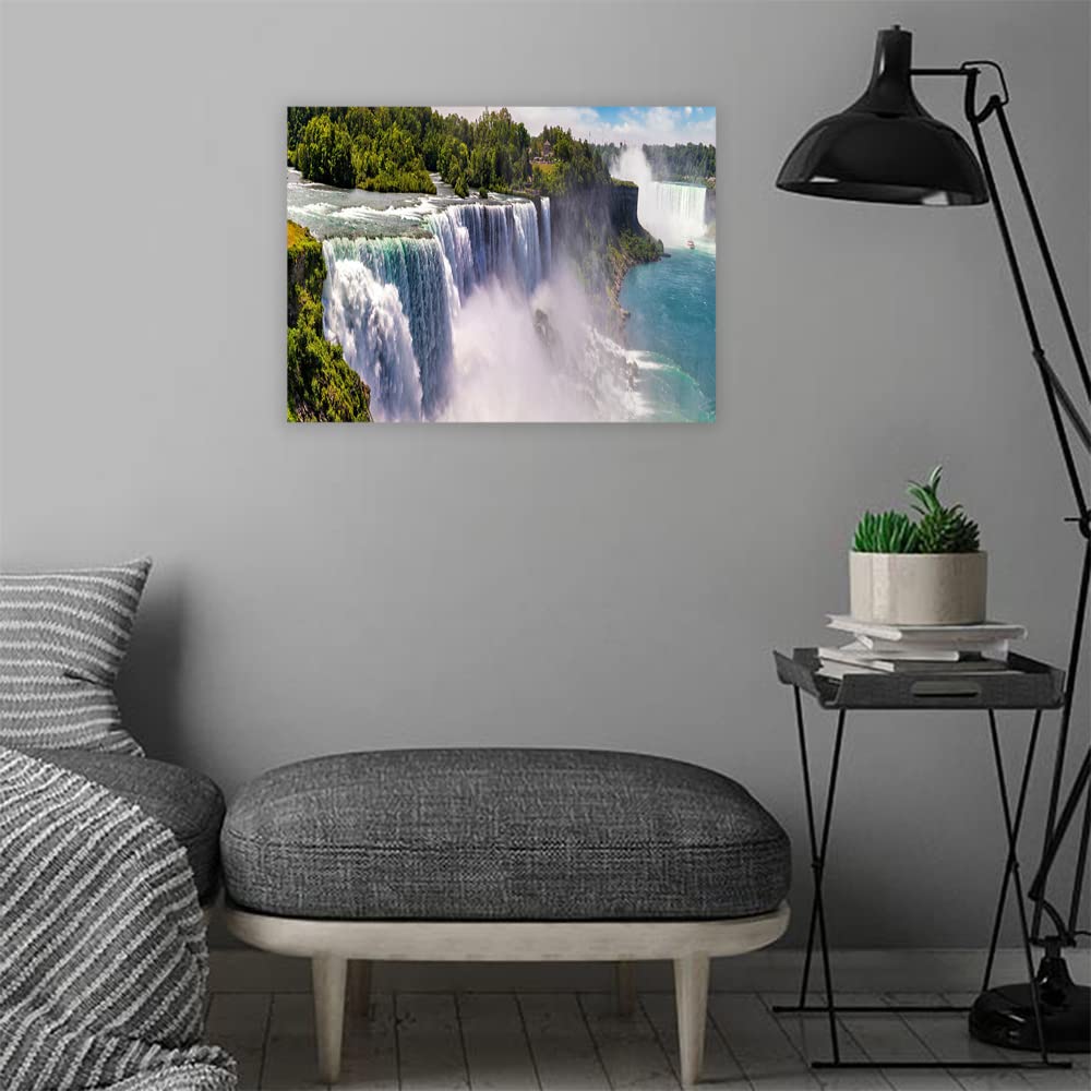VERRE ART Wood Framed Canvas - Wall Decor for Living Room, Bedroom, Office, Hotels, Drawing Room (22in X14in) - Niagara Fall Scenery View Photograph