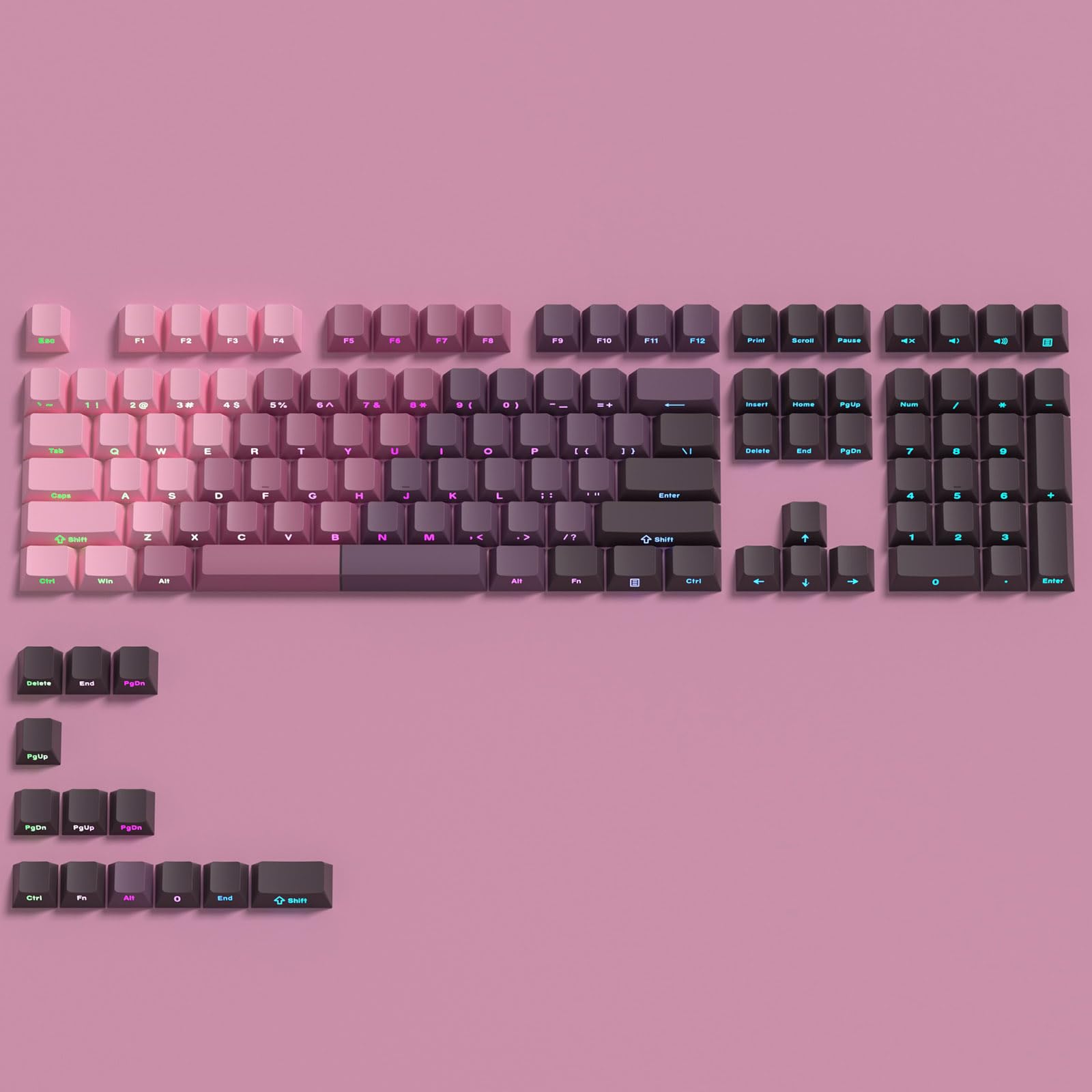 Nakładki na klawisze PBT,Double Shot Shine Through Keycaps,Gradient Keycaps,Nakładka na klawisze z nadrukiem bocznym,Nakładka na klawisze Shine Through do mechanicznych klawiatur do gier,Pink