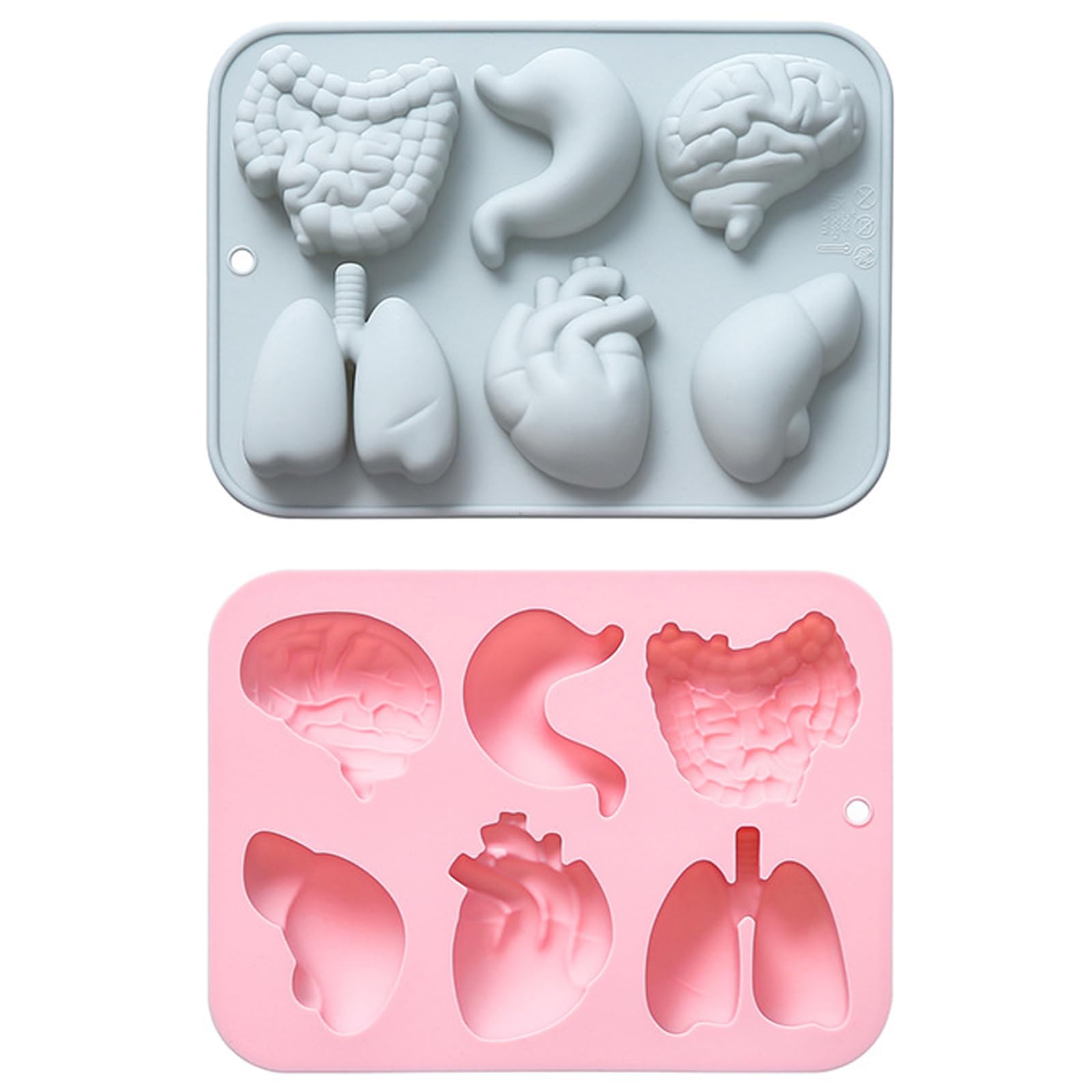 Honicemar 6 Cavities Human Organ Chocolate Mold, Baking DIY Tools Different Cartoon Silicone Mould, Set of 2 Pieces Non Stick Molds for Cake Chocolates Jelly Candy Cookie, etc