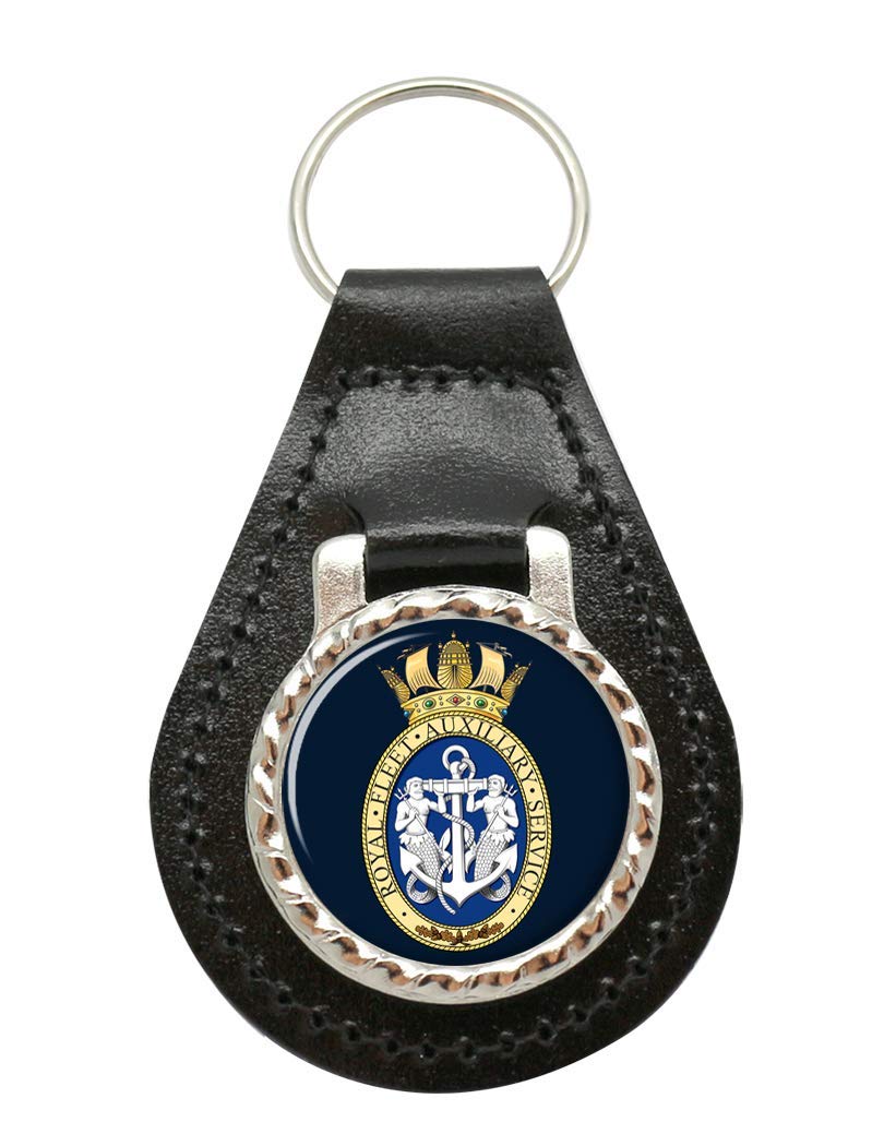 Giftshop Uk Unisex Black Leather And Silver Metal Royal Fleet Auxiliary Crest, Royal Navy Leather Key Fob