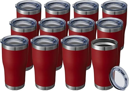 HASLE OUTFITTERS Vaso de acero inoxidable de 20 onzas con curva a granel, color vino lateral, duradero revestimiento de polvo para pared, fácil