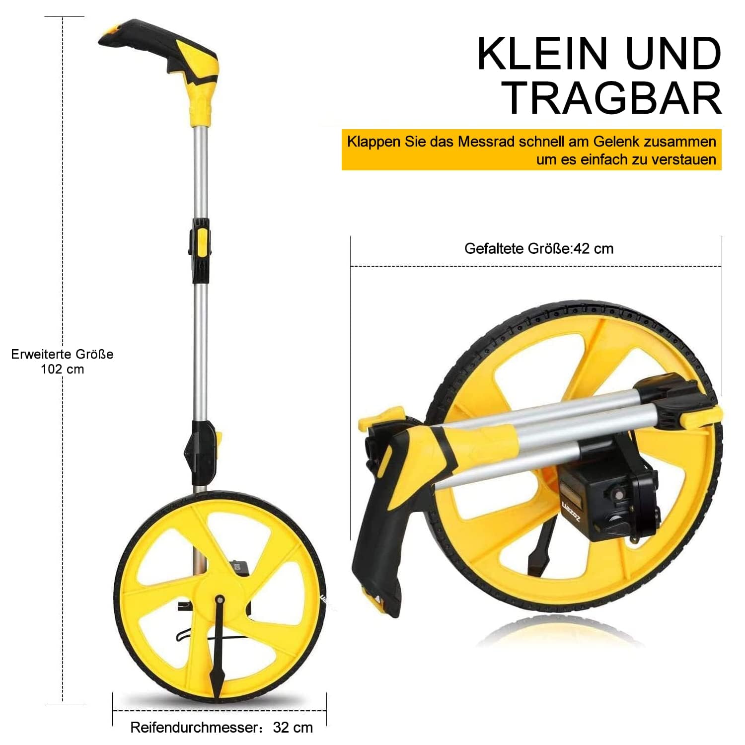 Zozen Messrad Drei Sätze, faltbar/Metrische Einheiten [bis zu 9999.9 m], Rollmessung mit Tragetasche, ein Schlüssel zum Zurücksetzen/Kickstand, um Stand zu halten/Startpunkt Arrow.