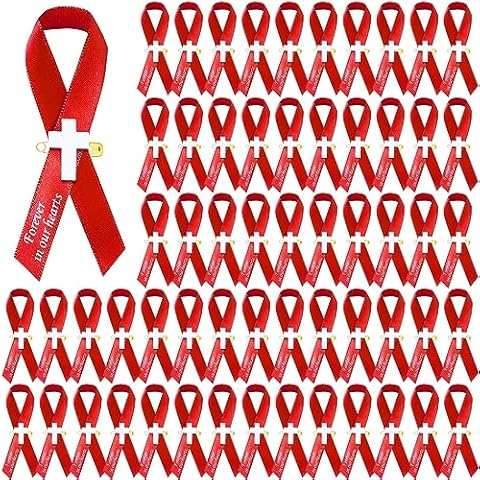 50 Pcs Red Funeral Ribbon Pins with Cross Cover
