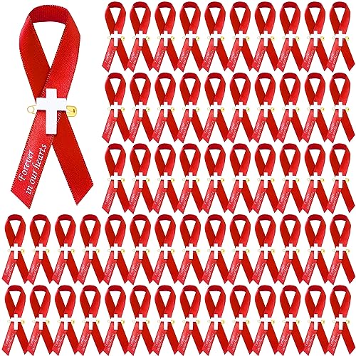 50 Pcs Memorial Funeral Ribbon with Cross Pins Respect Ribbon Bow Forever in Our Heart for Funeral Party Armband Mourning Event 