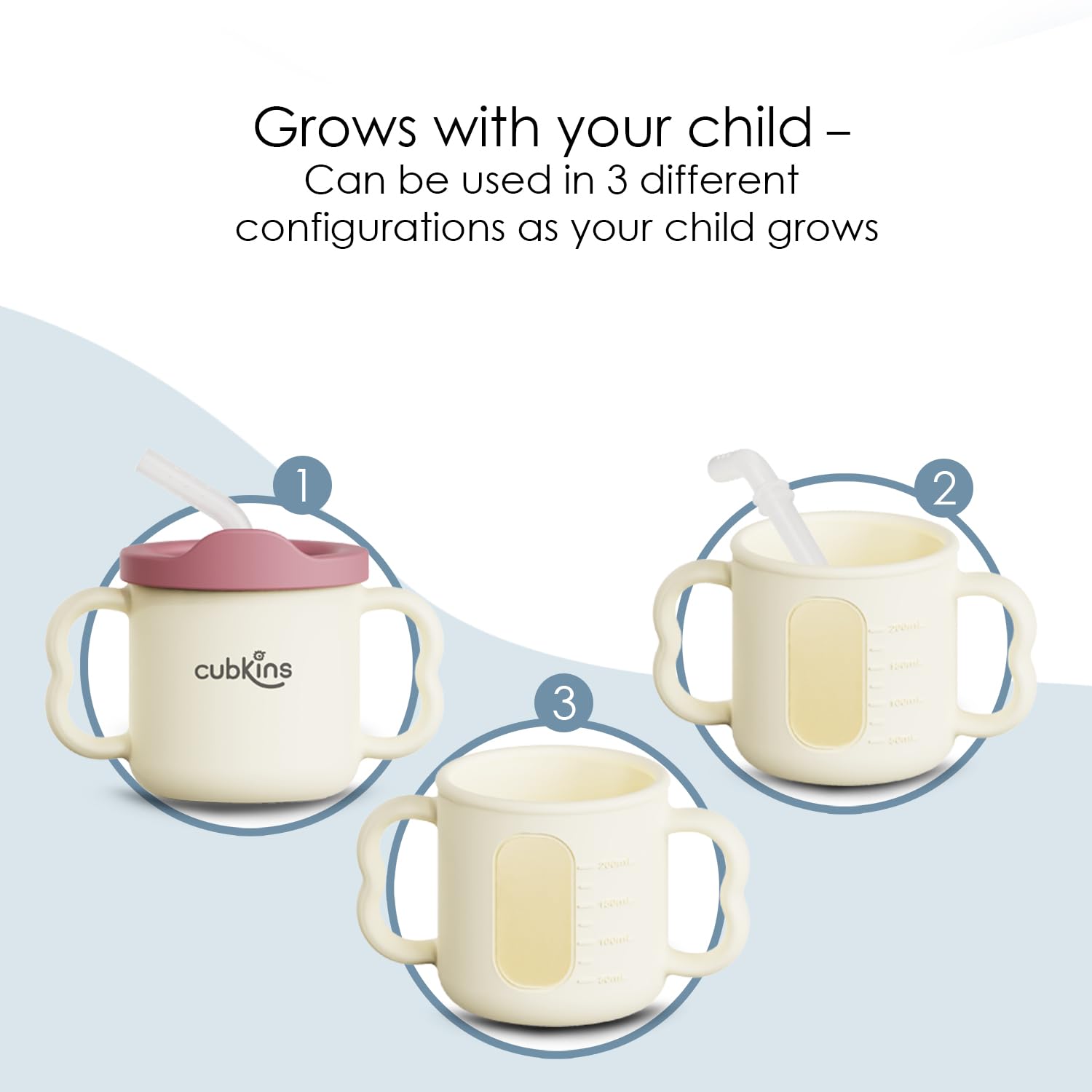 CUBKINS Silicone Sippy Cup with Soft and Durable Straw Training Cup for Babies | Transparent Measuring Level Cup with Lid for Toddler and Kids - Image 2 thumbnail