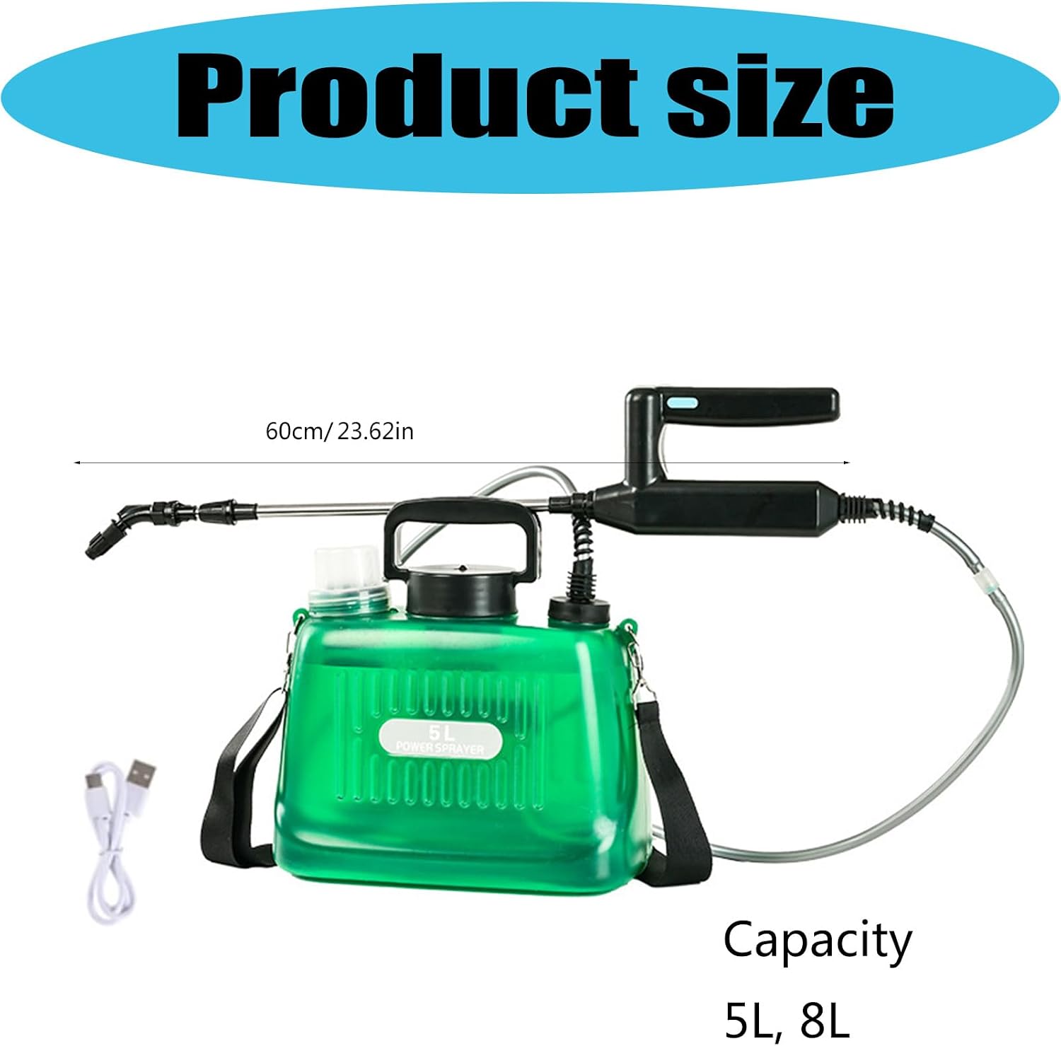 Ergonomic Shoulder Carry Watering Tool, 5L, 8L Gray Transparent | 2400mAh Battery, Adjustable Nozzle, Extendable Handle for Outdoor Yard Care and Home Gardening