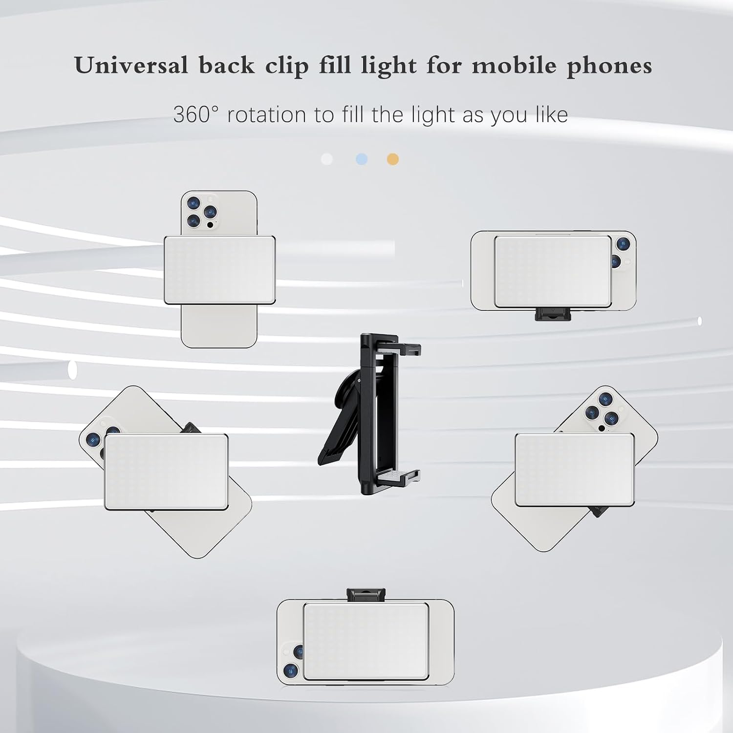 120 LED Portable Selfie Light for iPhone, 3000mAh Rechargeable Portable Light for Photography, with Front & Back Phone Clip for Zoom Calls/Remote Working/Live Stream/Makeup