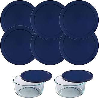 Wood Grip - Replacement Lids Compatible with Pyrex Glass Containers - Durable, Leakproof Lids - Fits 2 Cup Round Glass Bowls for Secure Food Storage - 6 Pack, Blue, 4-3/4" Diameter
