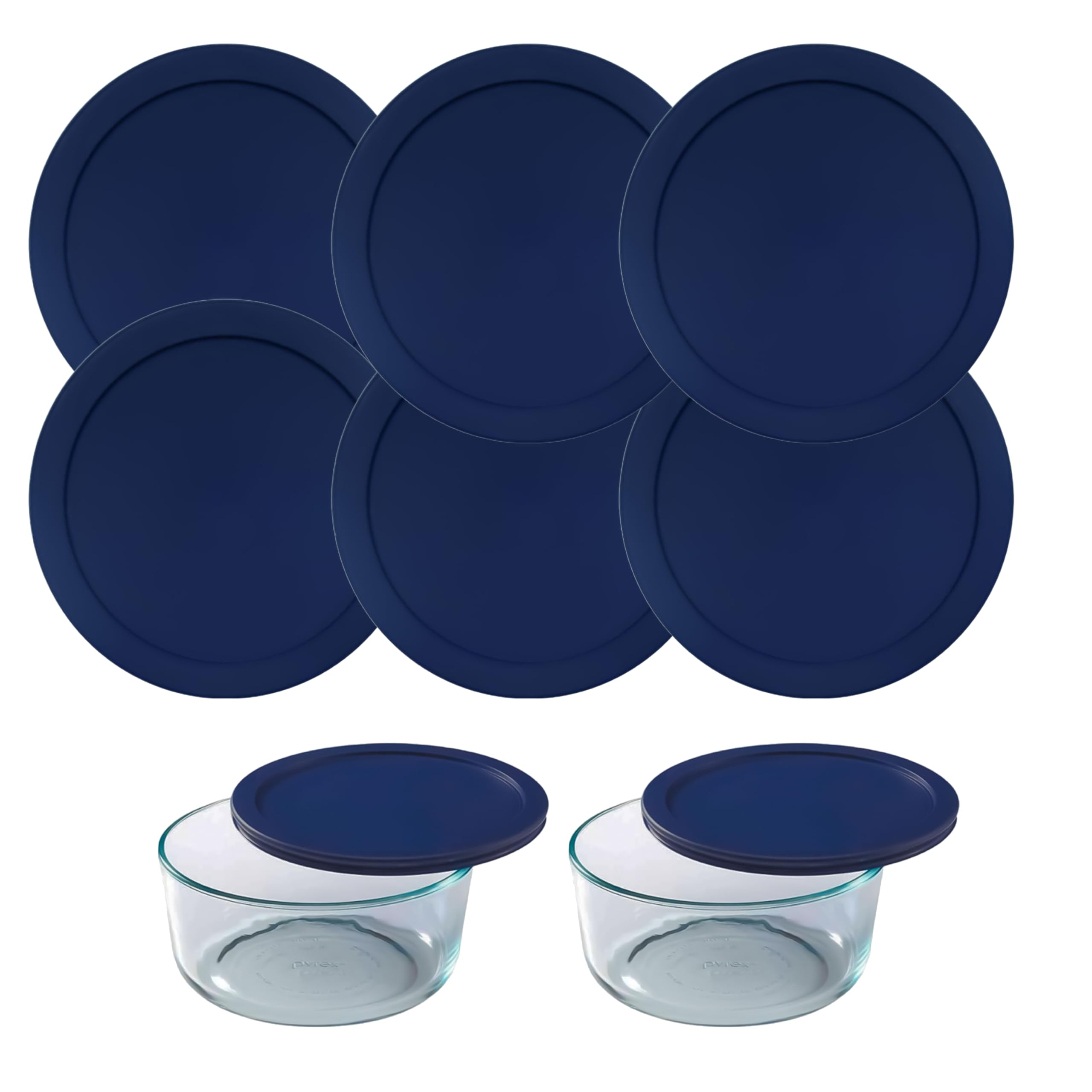 Wood GripReplacement Lids Compatible with Pyrex Glass Containers - Durable, Leakproof Lids - Fits 2 Cup Round Glass Bowls for Secure Food Storage - 6 Pack, Blue, 4-3/4" Diameter