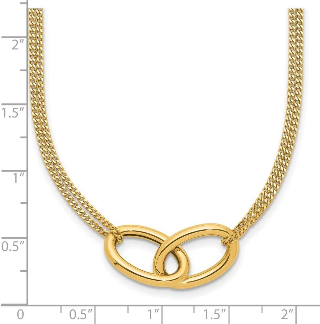 JewelryWeb 14k Solid Yellow Gold Polished Intertwined Ovals 2-strand With 1 Inch Extension Necklace 17 Inch Strand Necklace for Women