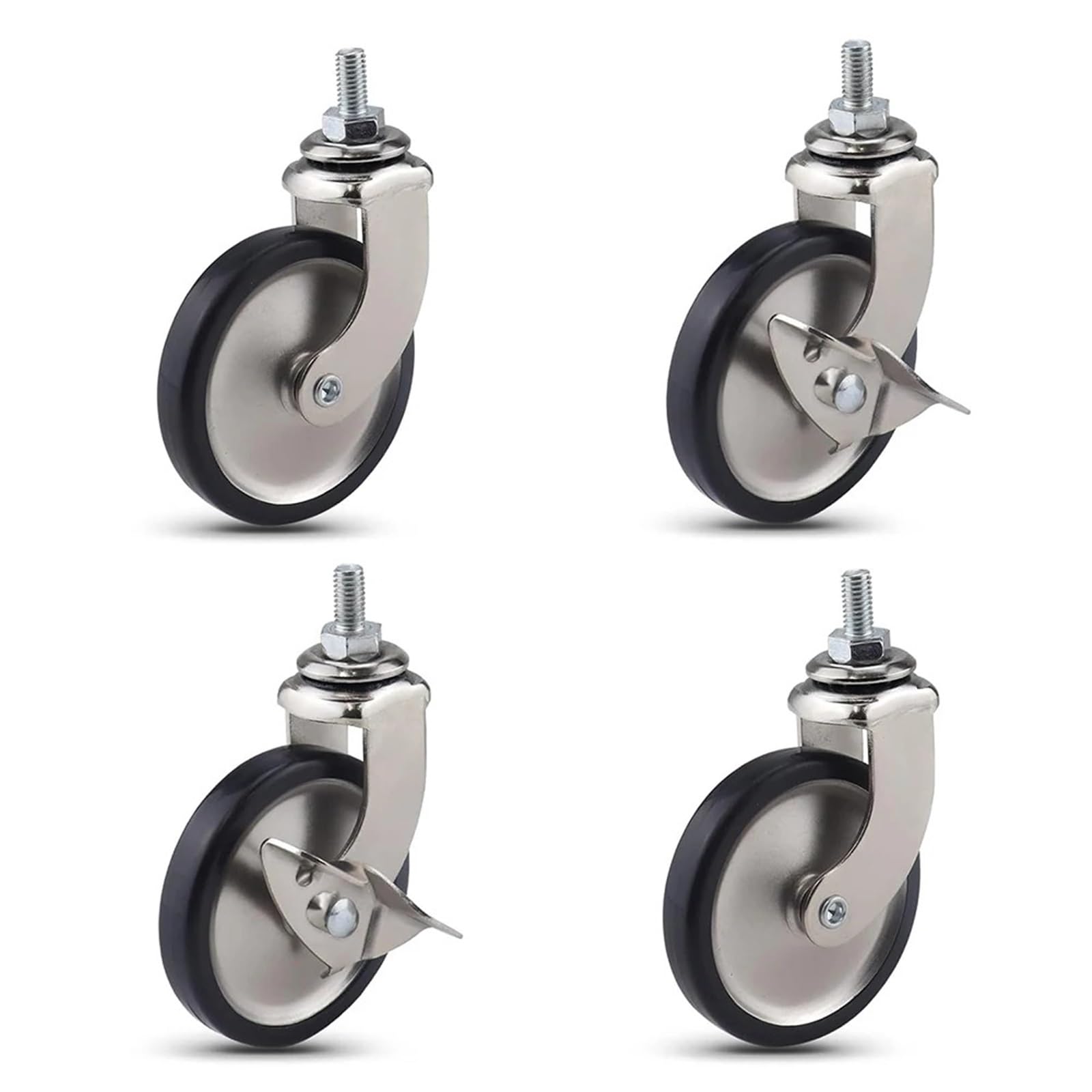 Caster Wheels, 3-Inch Swivel Stem Casters with Brake for Hotel Restaurant Trolley Casters with 8x15 Threaded,Lightweight Total Capacity 160lbs(Silver Type 3)