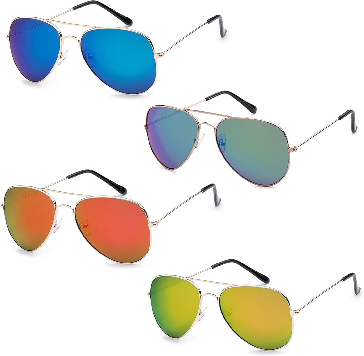 Aviator Sunglasses for Men & Women - 100% UV Protection Classic Pilot Aviator for Mens - Sunglasses Pack of 4