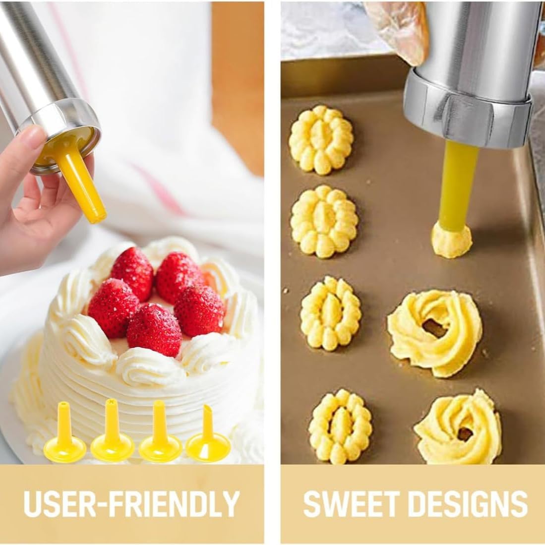 YUEXUAN Cookie Press Gun & Cookie Maker Machine - Spritz CookiePress Kit with 20 Discs & 4 Piping Tips | Cheese Press for Baking & Cake Decorating, Perfect for Any holiday