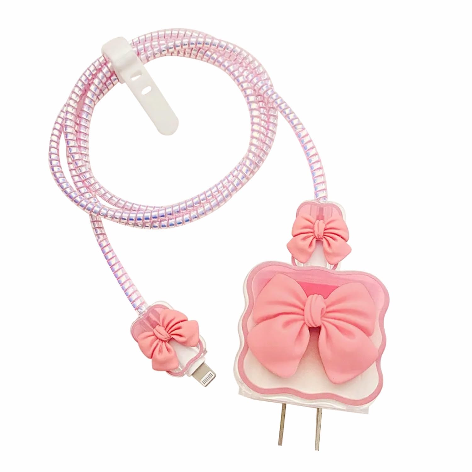 INEFABLE 25W Charger Protector for Samsung, Protective Silicone Case Cover 25W Power Adapter Charger with Wire Saver - Pack of 1 (Pink Bow)-picture-12