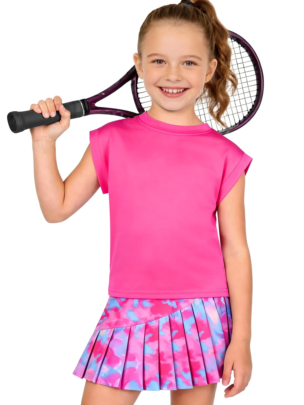Tenue de tennis pour fille, t-shirt sans manches, jupe plissée avec poches intérieures pour short, combinaison de sport pour golf, badminton et skateboard