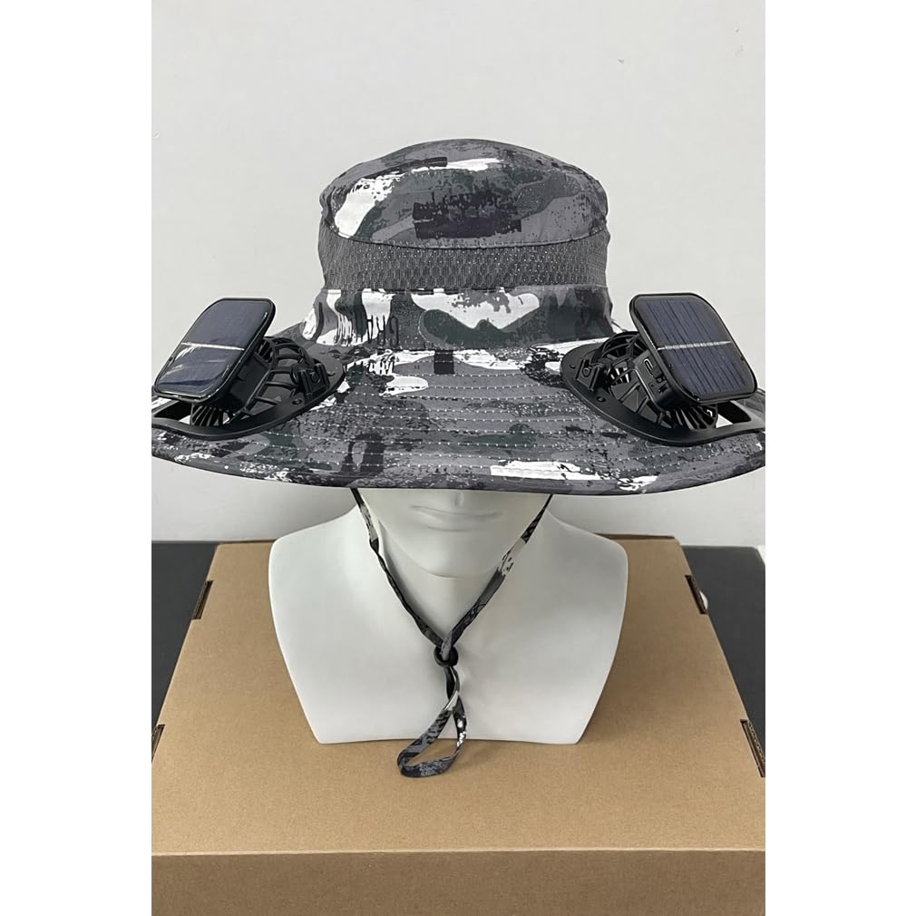 Cappello Ventilatore Alimentato da energia Solare, Cappello Solare Ampio con 2 ventilatori Regolabili Rimovibili, Cappello di Raffreddamento Ricaricabile UPF 50 + Rimovibile e USB per la Pesca