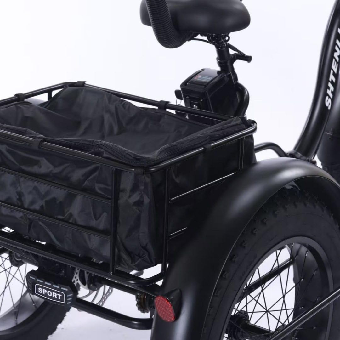 Tricycle électrique Pliable 20 Pouces, Tricycle à pédales pour Adultes avec Panier et Cadre Avant, Batterie Amovible 48 V/12 Ah - autonomie 35 km, Temps de Charge : 5 Heures