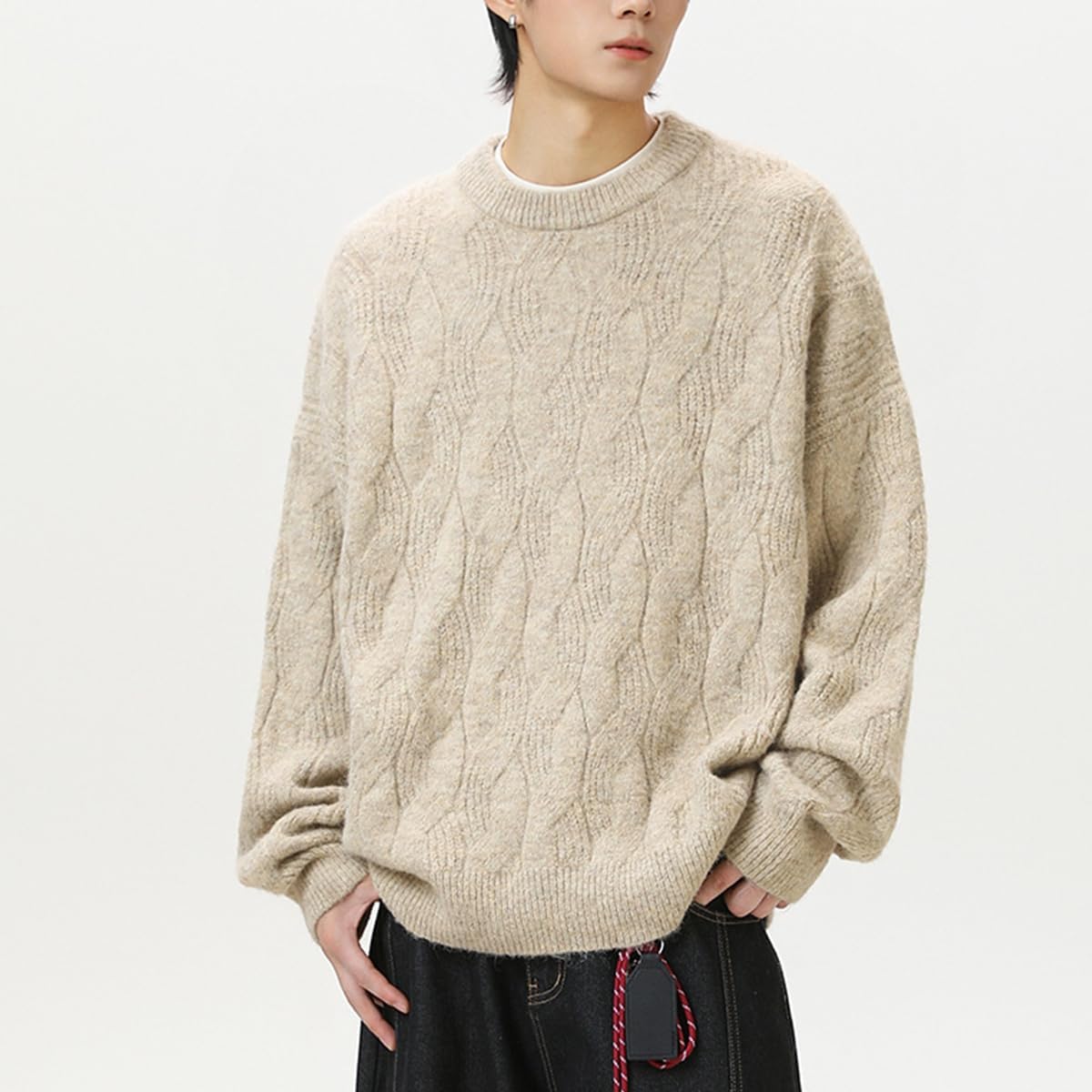 Oversized Sweater Long Sleeve Pullover Sweater for Men and Women Cable Knit Pullover Tops Crew Neck Sweater - Image 4