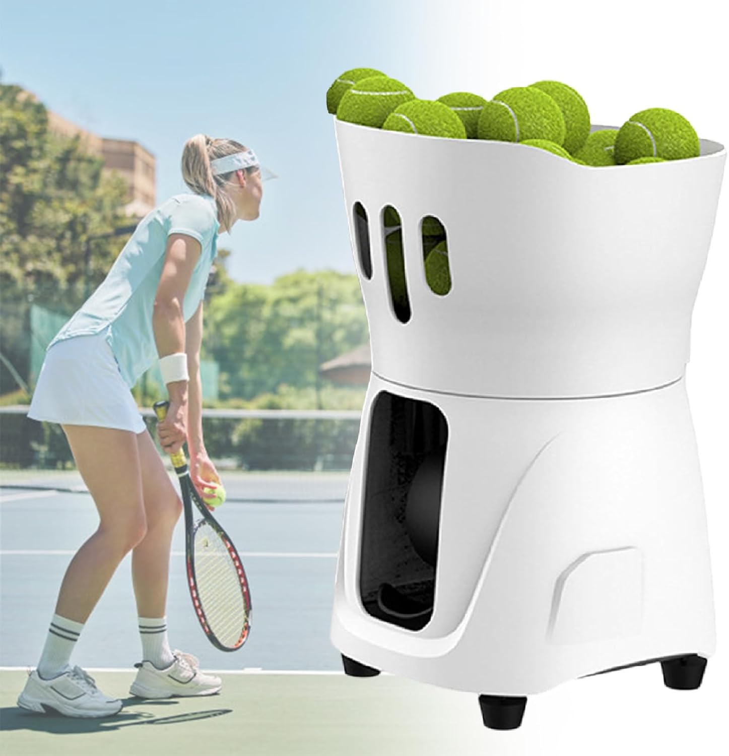 Mini Tennis and Padel Ball Machine - Portable Smart Training Equipment for Beginners and Professionals, Large Capacity Power Cell, Multi-Angle Ball Adjustment,White