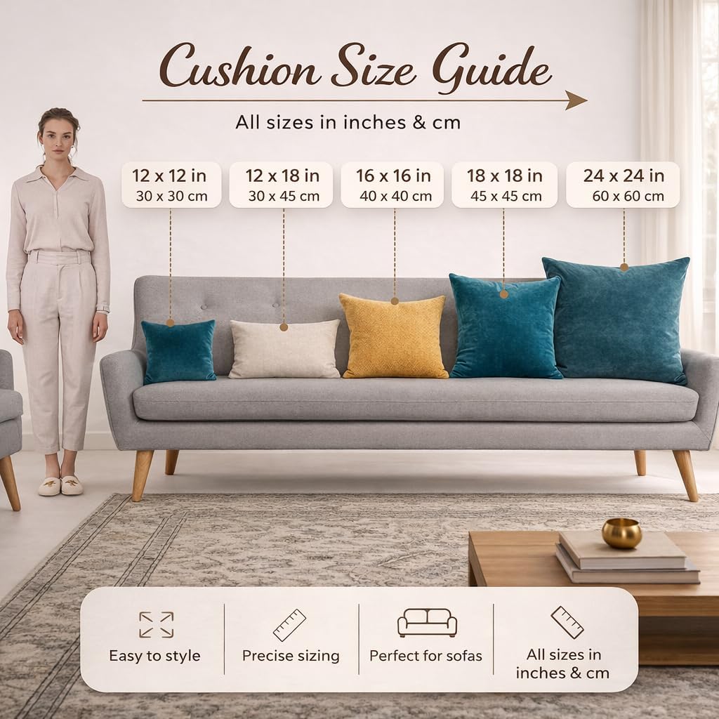 STITCHNEST Leaf Yellow Grey Printed Canvas Cotton Cushion Covers, Set of 5 (24 x 24 Inches) image 2