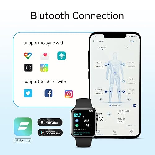 Miniatura 7 de FITDAYS - Báscula inteligente de grasa corporal, analizador de composición Bluetooth, 400 libras (FG2317WB-BLUE)