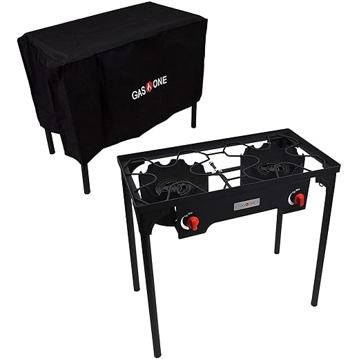 GasOne Two Burner Propane Camp Stove with Cover Outdoor High Pressure Propane Double Burner, Red QCC