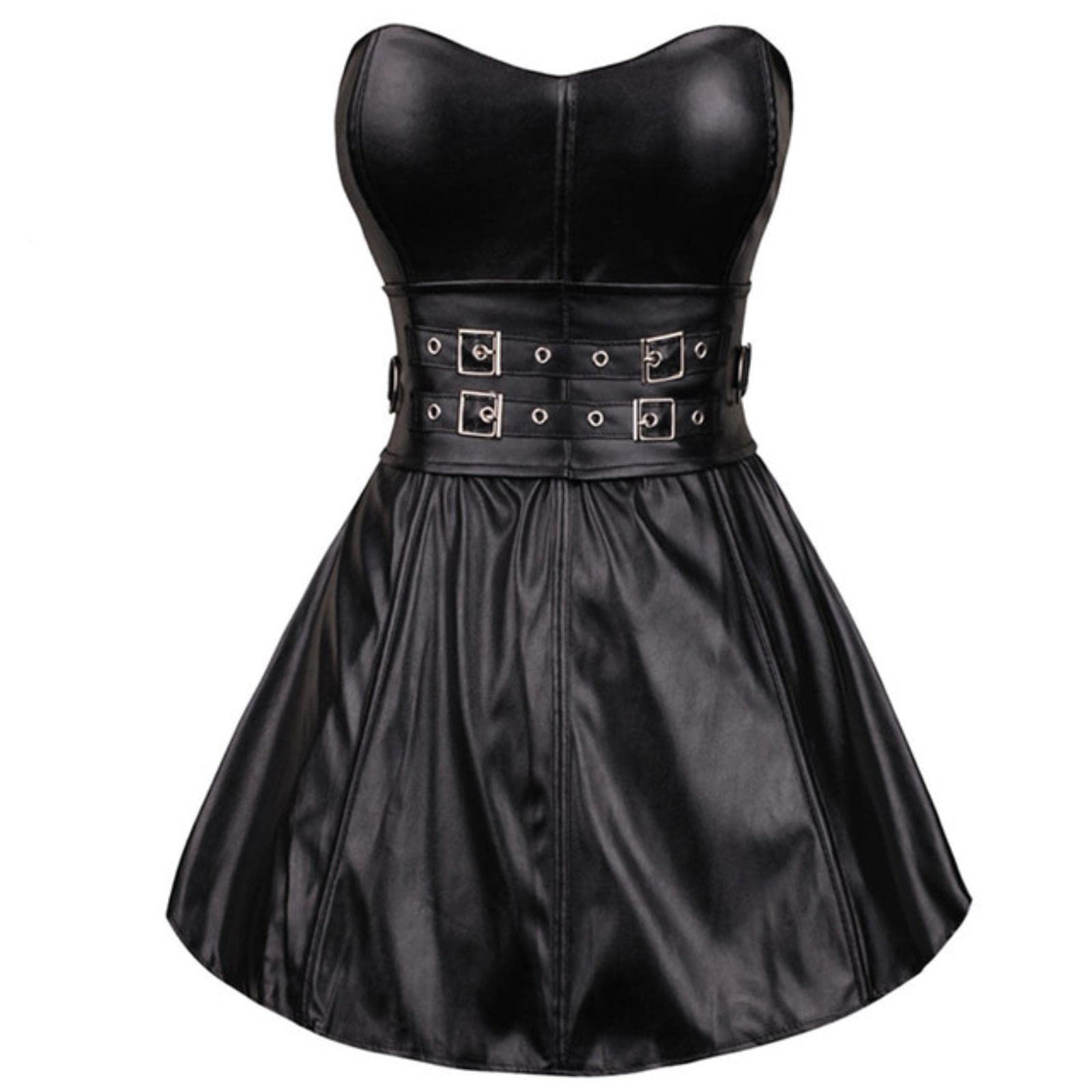 Back Zipper Lady Gothic Punk Leather Bustier Corset Dress Dresses Black Plus Size