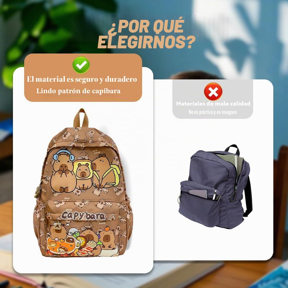 Capybara Backpack Kids, Capybara Bolsa De Almuerzo Para Niños y Fiambrera Para Niños Con Botella, Mochila Capybara Escolar Schoolbag Capibara Plush & Llaveros Portalápices Regalo para Niños