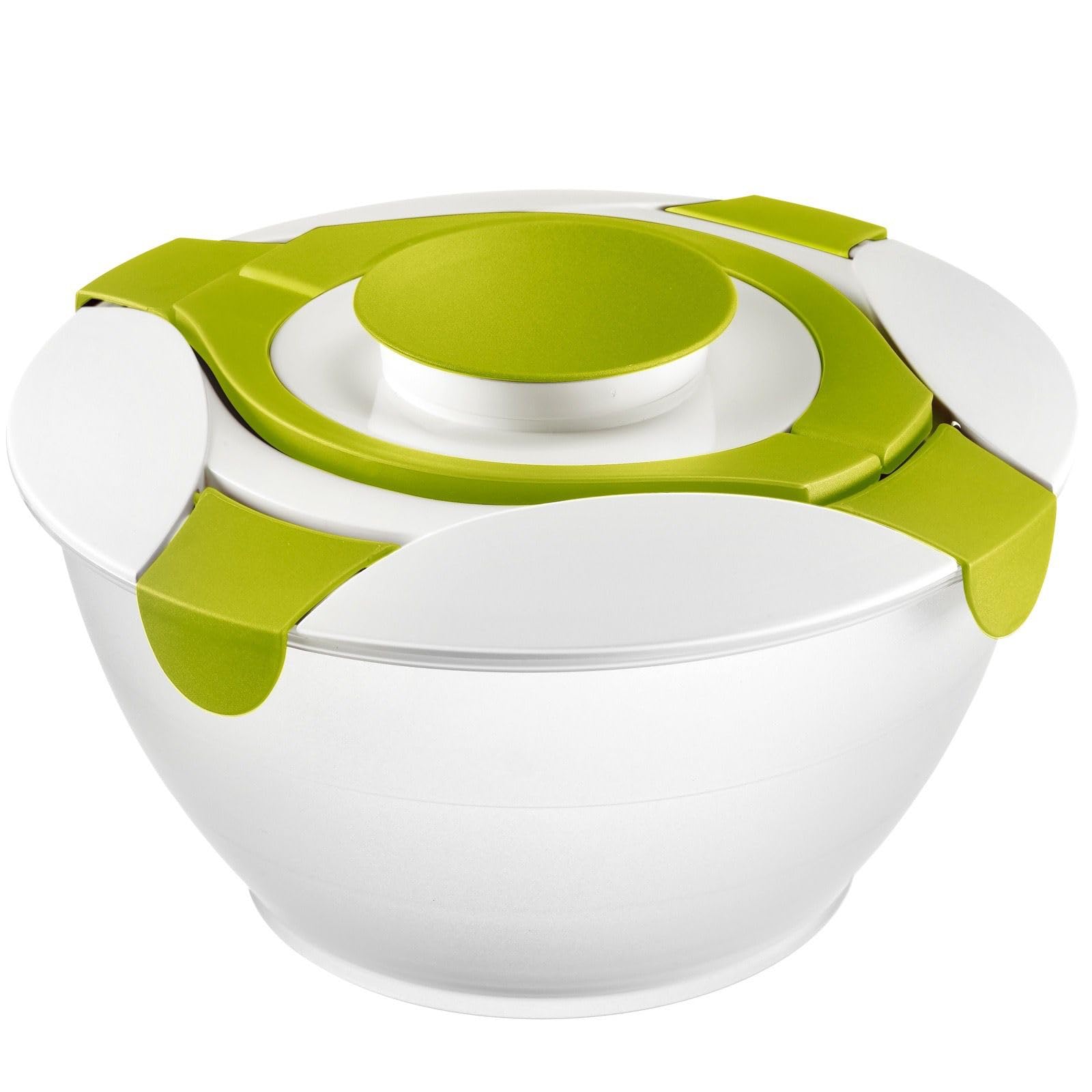 Westmark Salad Butler Bowl With Handles And Dressing Container, Volume: 6.5 Litres, Plastic, Praktika, Transparent/White/Green, 2422227A