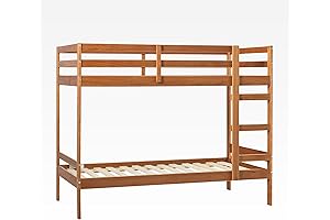 Walker Edison Wooden Bunk Bed for Kids - Caramel Twin-Size