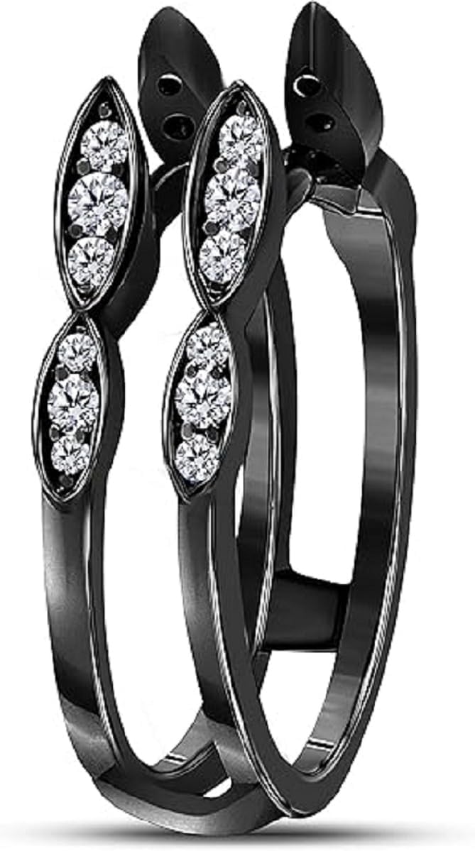 14K Black Gold Finish Round Cut White Diamond Fancy Engagement Wedding Wrap Enhancer Ring Guard For Women's
