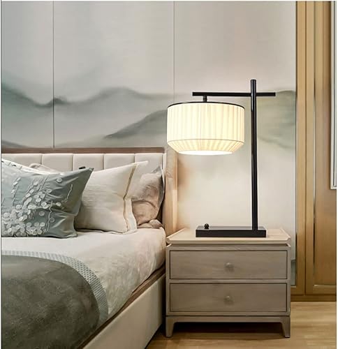 Miniatura 6 de NOLLAM Lámparas de Mesa Chinese Vintage Table Lamp Traditional Retro Bedside Lamp WHandmade Fabric Lampshape Zen Nightstand Lamp for Bedroom Home