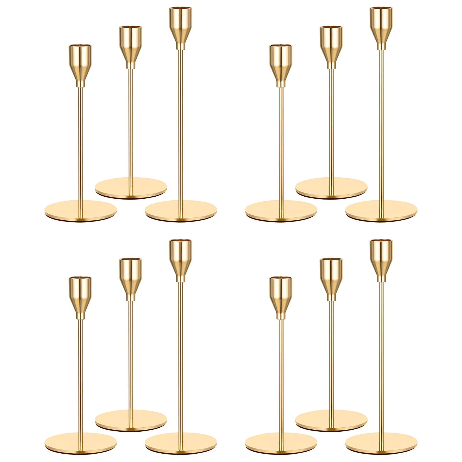 Set of 12 Gold Candlestick Holders, Candle Holder for Taper Candle Fits 3/4 inch Thick Candle&Led Candles