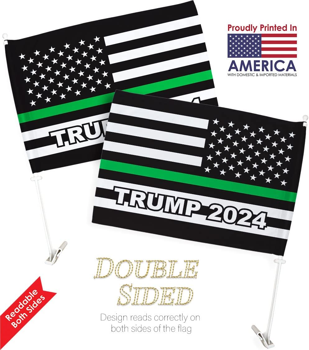 Thin Green Line Car Flags Vintage American Flag Pack Vehicle Auto Decorations for Window Decor Bracket Small Pro Trump 2024 MAGA Bandera para Carros Outdoor Pole Accessories Gifts for Him Made in USA