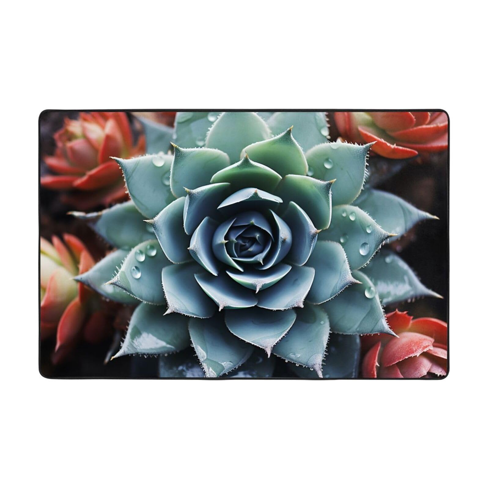 Tapis vintage imprimé plantes succulentes pour salle à manger et salon