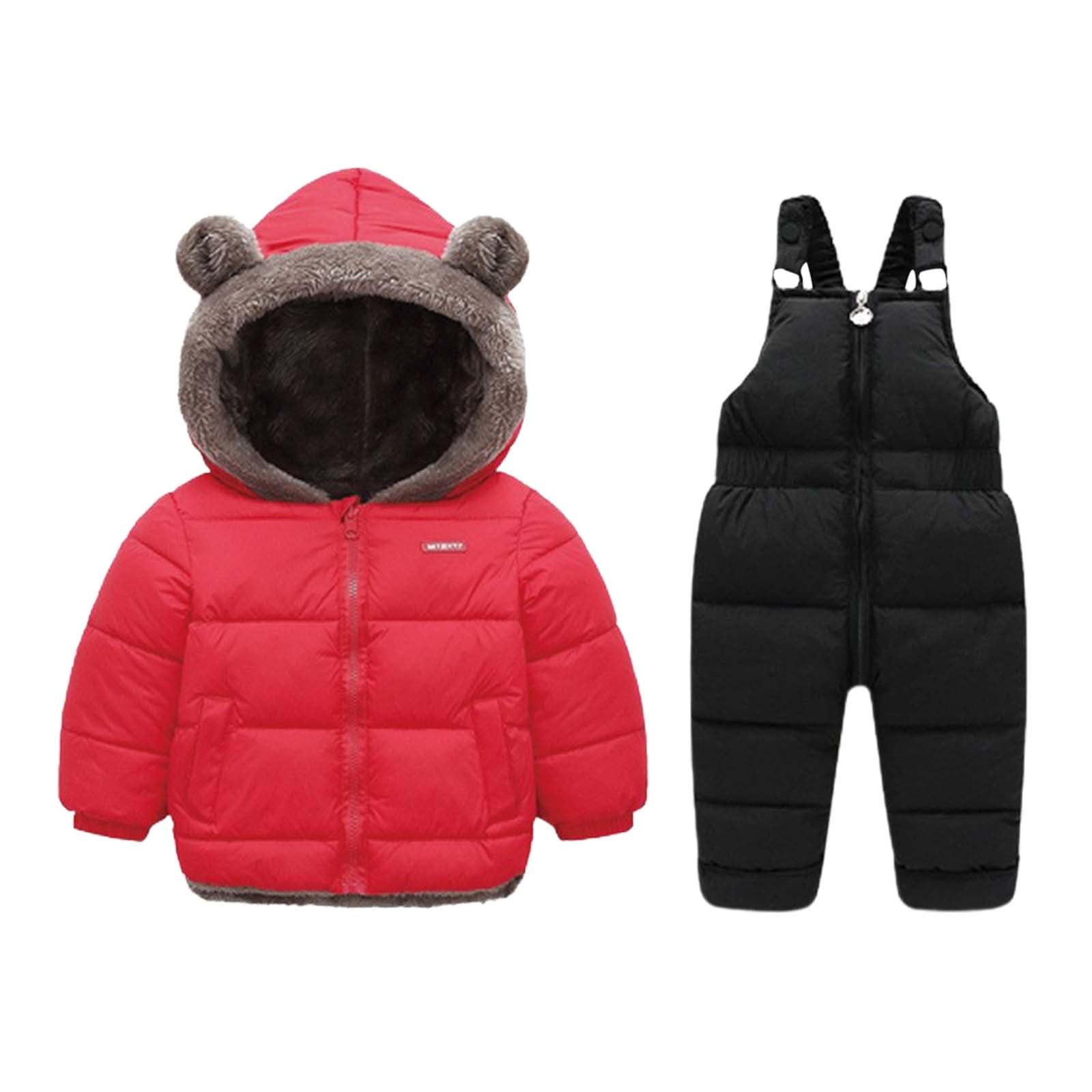 Generisch Bekleidungsset Kinder Thermo Schneeanzug Winter Overall für Kleinkinder Mädchen gepolsterte Jacke mit warmem gemütlichem Outfit zum Spielen bei kaltem Wetter