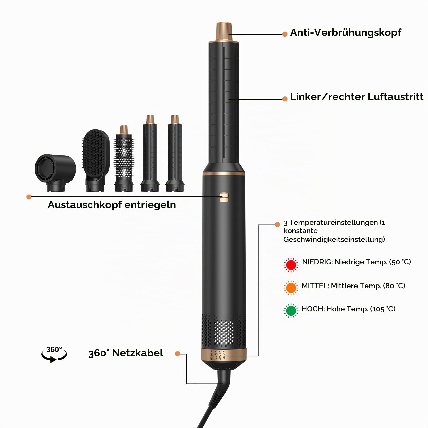 UMIGA Airstyler 5 in 1 Hairstyler mit Air Lockenstab Föhn Set, Rosa