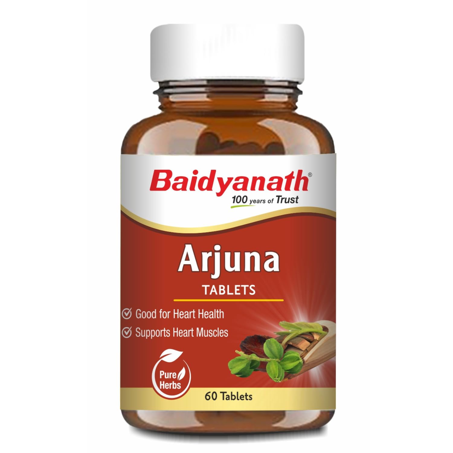 Baidyanath Ayurved Arjuna Tablet 60 | Arjuna Bark Extract Supplement | Heart Health, Cholesterol Control, BP Management | Pure Ayurvedic Formula | No Side Effects