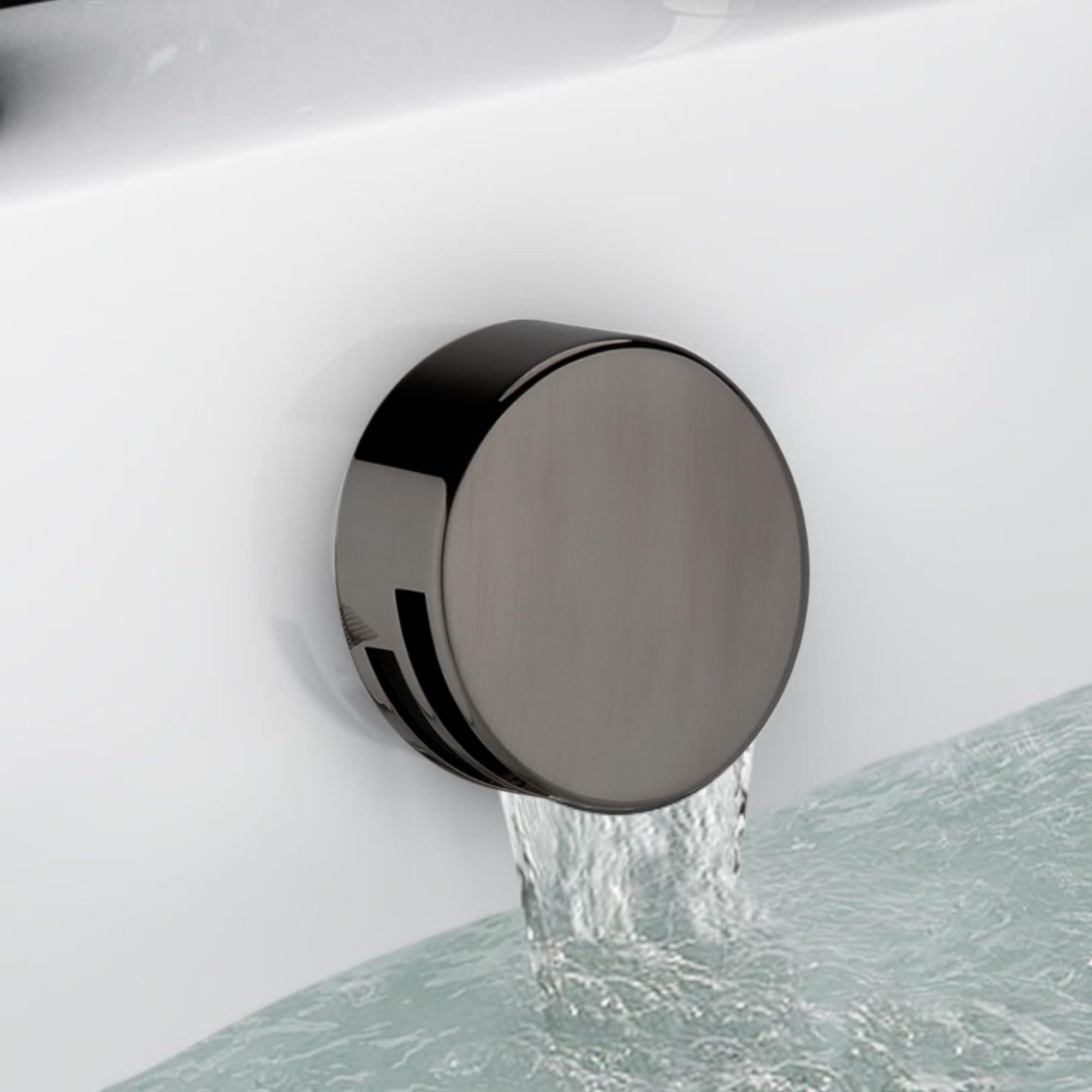 Enki Gunmetal Grey W88, Slimline Round Cascade Waterfall Freeflow Bath Filler Waste And Overflow, Bath Filler Tap, With Click Clack Bath Waste,