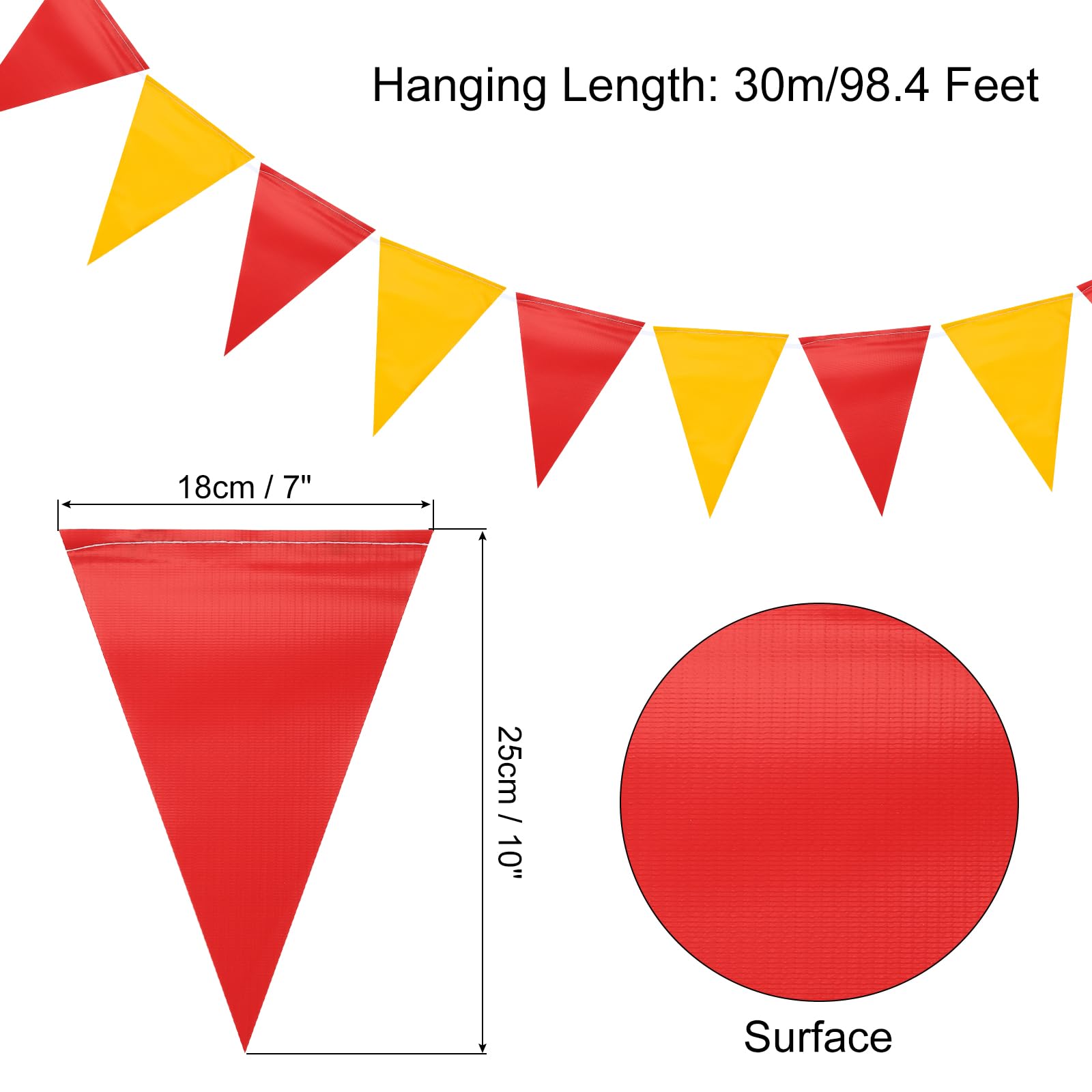 QUARKZMAN 1 Pezzo 30m Gagliardetti Bandiere Bandiera a Triangolo Corda Bandierina Triangolari per Decorazioni Festive Matrimonio Festa Compleanno, Rosso, Giallo