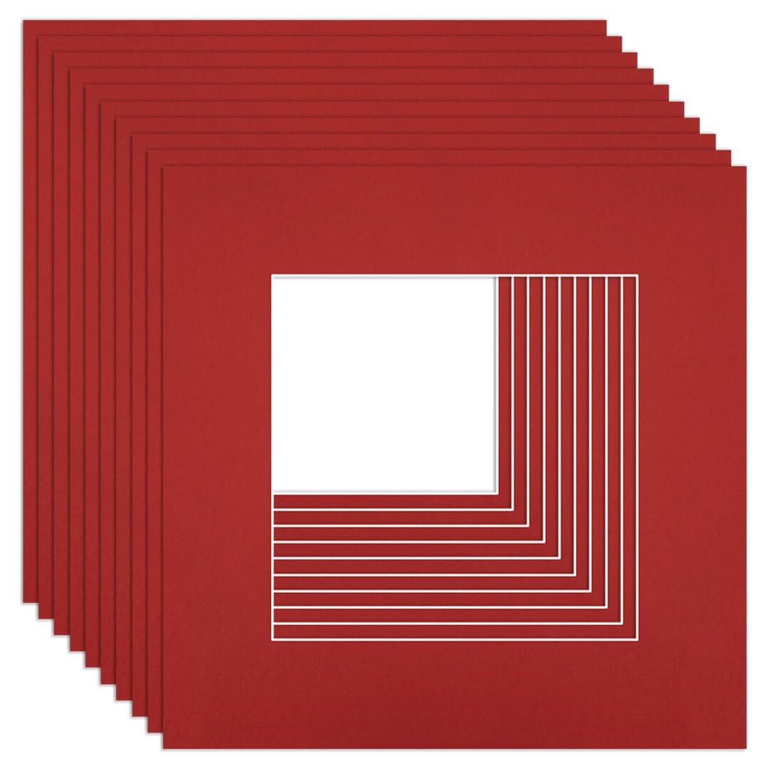 Procut Global 8x8" Crimson Picture Mounts to Fit 5x5" Aperture - Precision Cut Cardboard Photo Mount - Ideal for Frames, Prints, Artwork & Certificates - Sizes & Colours Available - 10 Pack โ image 1