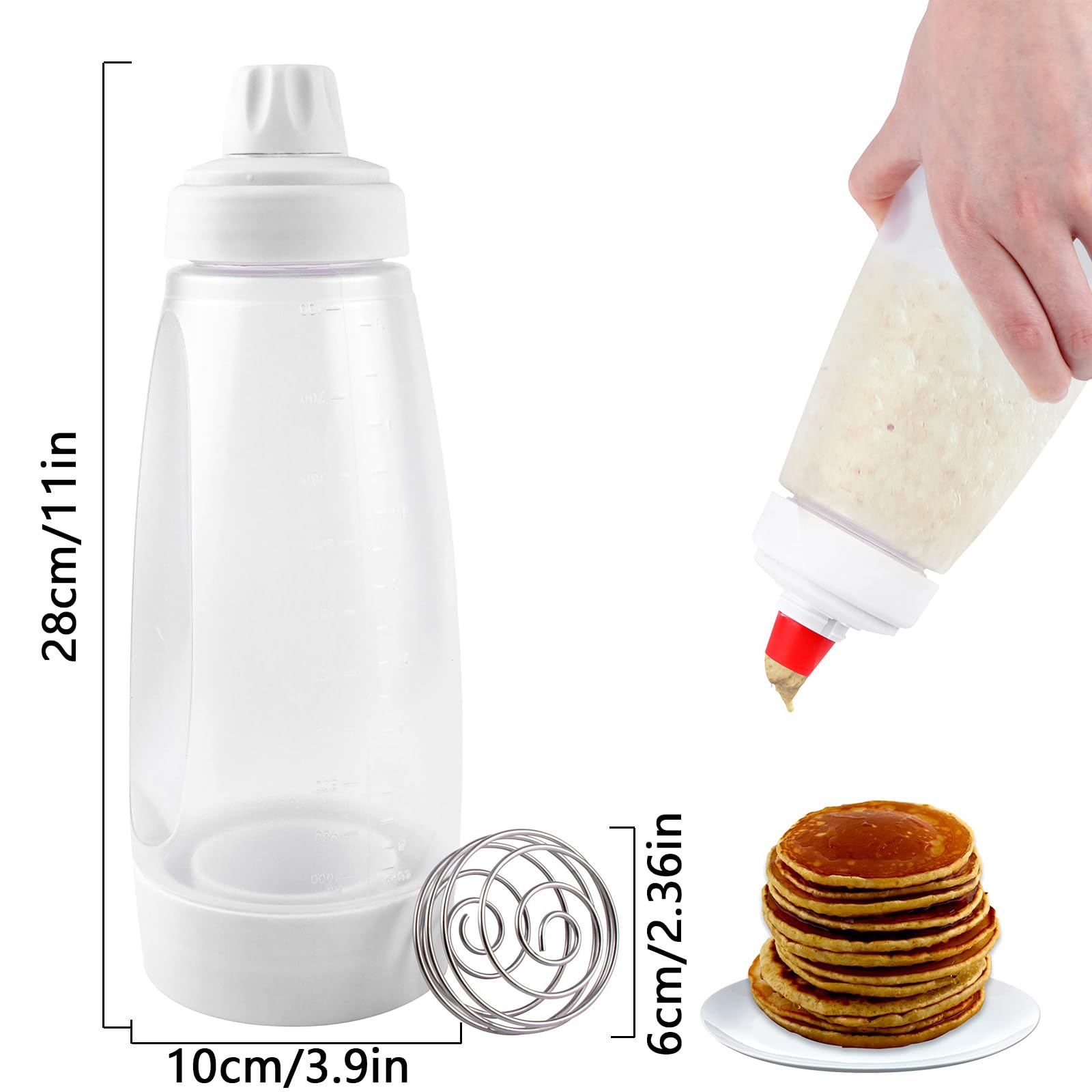 2 Stück Teigspender Quetschflasche, Pancake Mixer Bottle, Teigdosierflasche 1l, Teigflasche Pfannkuchen, Teig Mixer für Pancakes, für Poffertjes Donut Muffins Crêpe Quetschflasche Teigdosierer